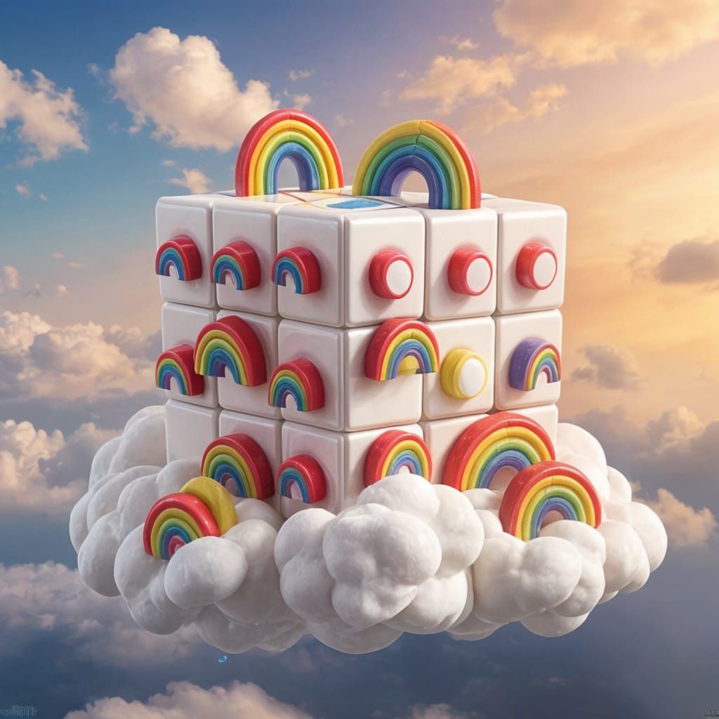 Surreal Rainbow Rubik's Cube on Cloud