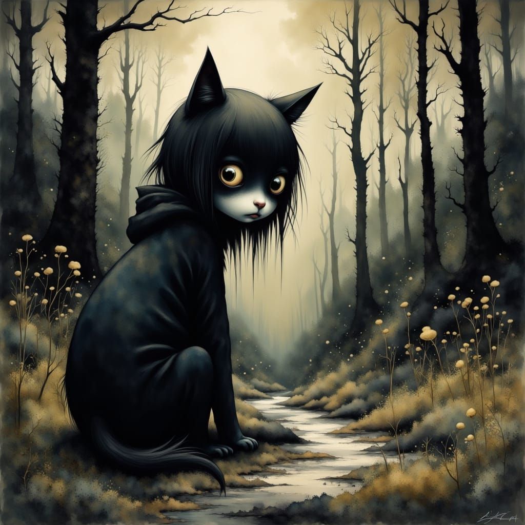 Melancholic Outcast Roams a Gloomy Landscape