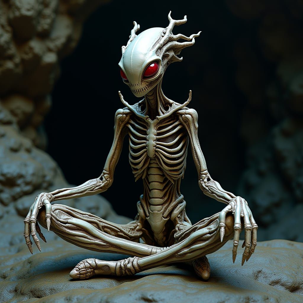 Chrome Wood Alien in Dramatic Cave Lighting