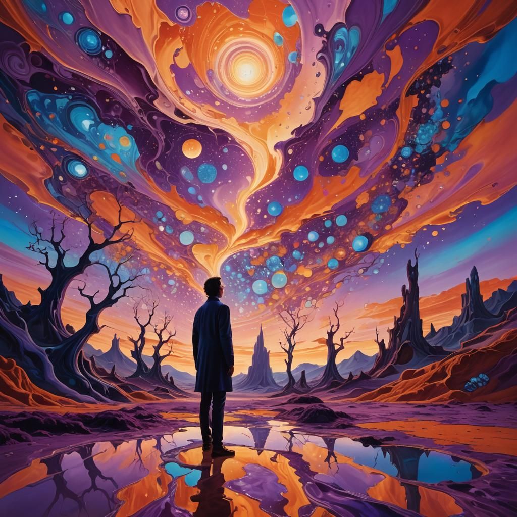 Surreal Dreamscape with Melting Shapes and Glowing Lights