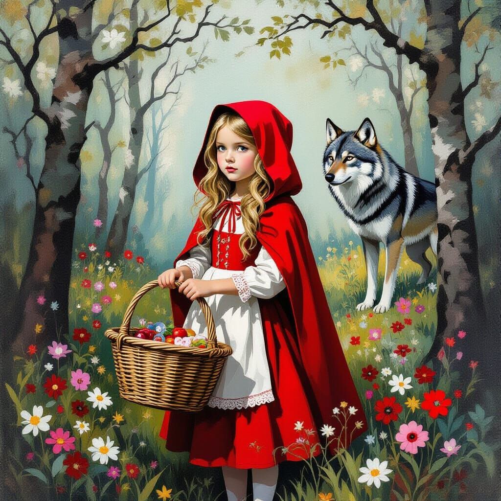 Little Red Riding Hood in a Forest, Classical Portraiture