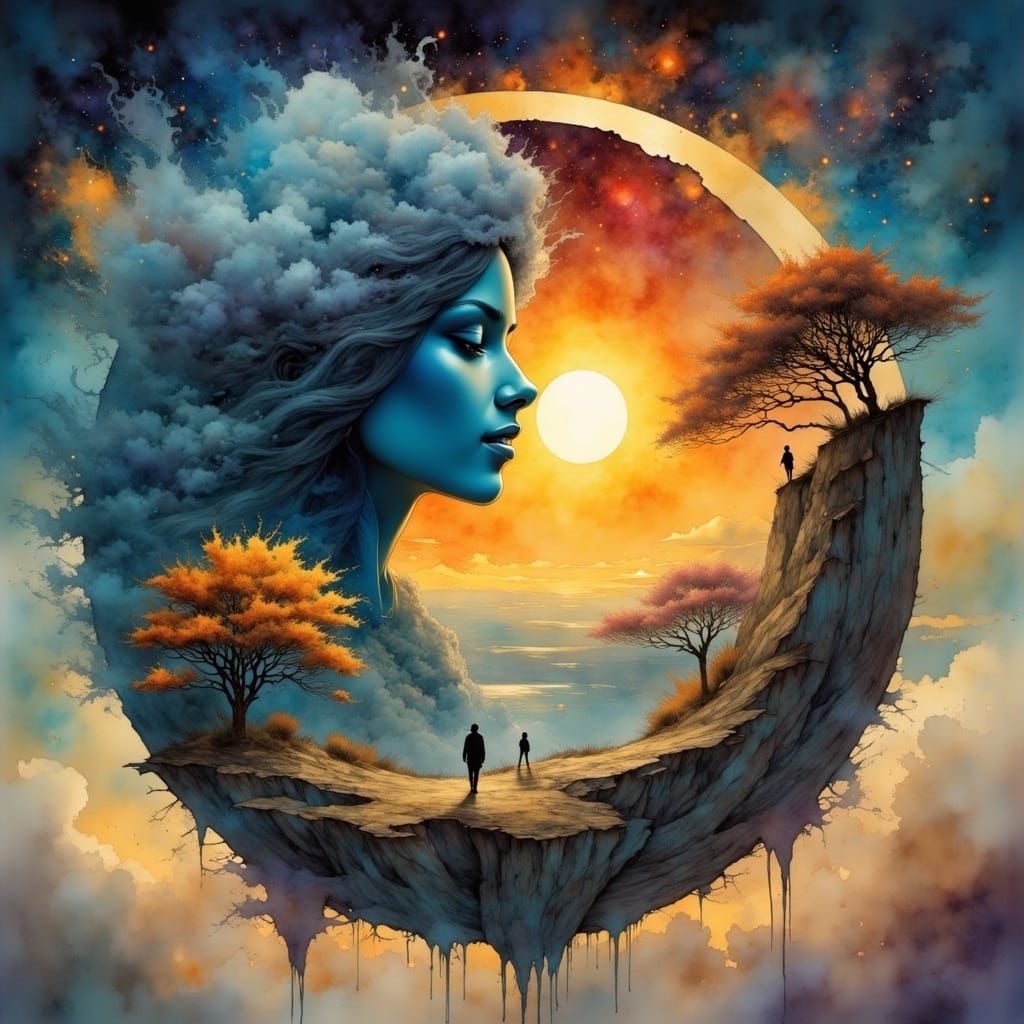 Cosmic Yin-Yang Surrealism in Painterly Style