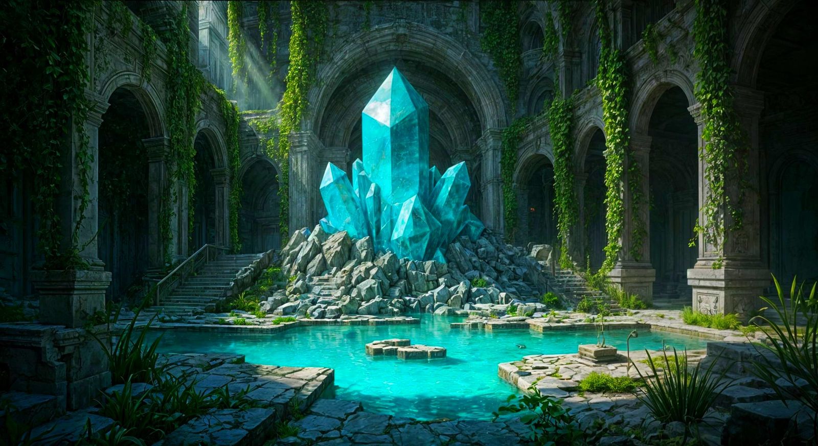 Turquoise Crystal Oasis in Abandoned Temple