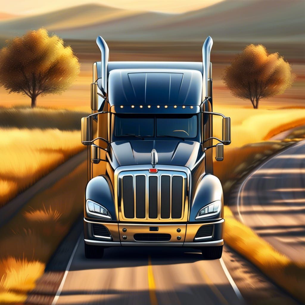 Hyperrealistic Semi-Truck on Highway in Golden Meadow
