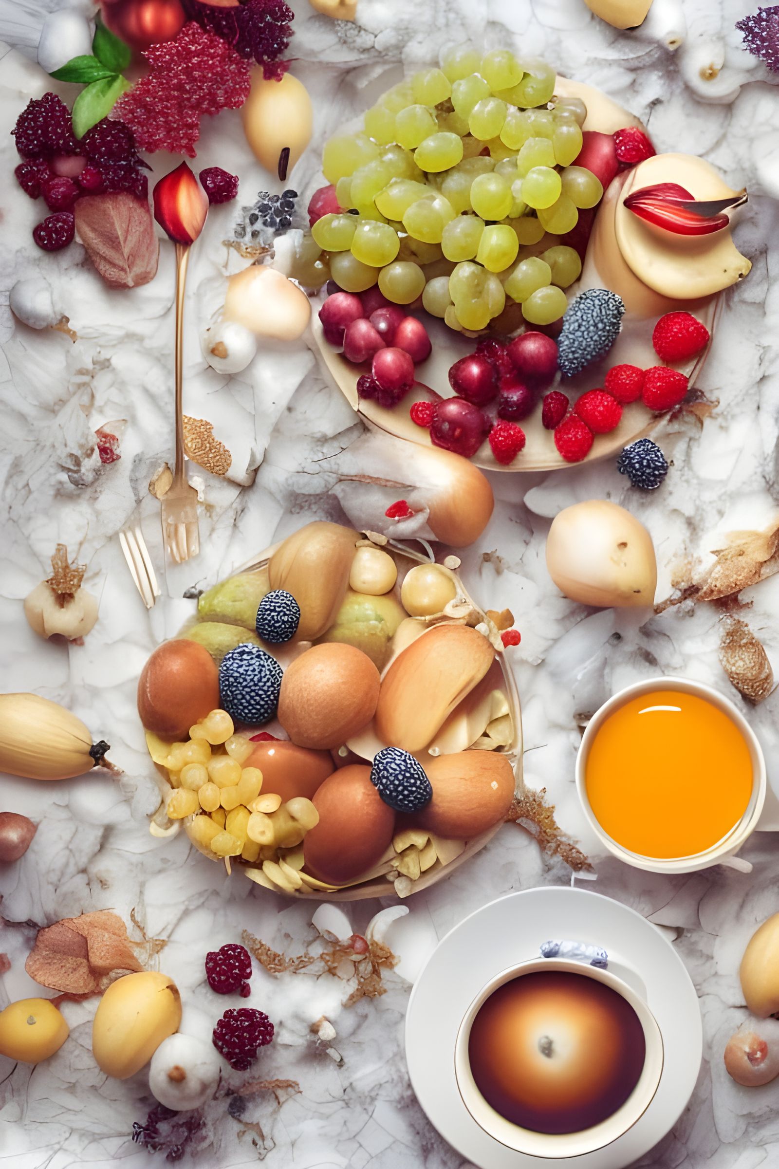Hyperdetailed French Breakfast with Fruits