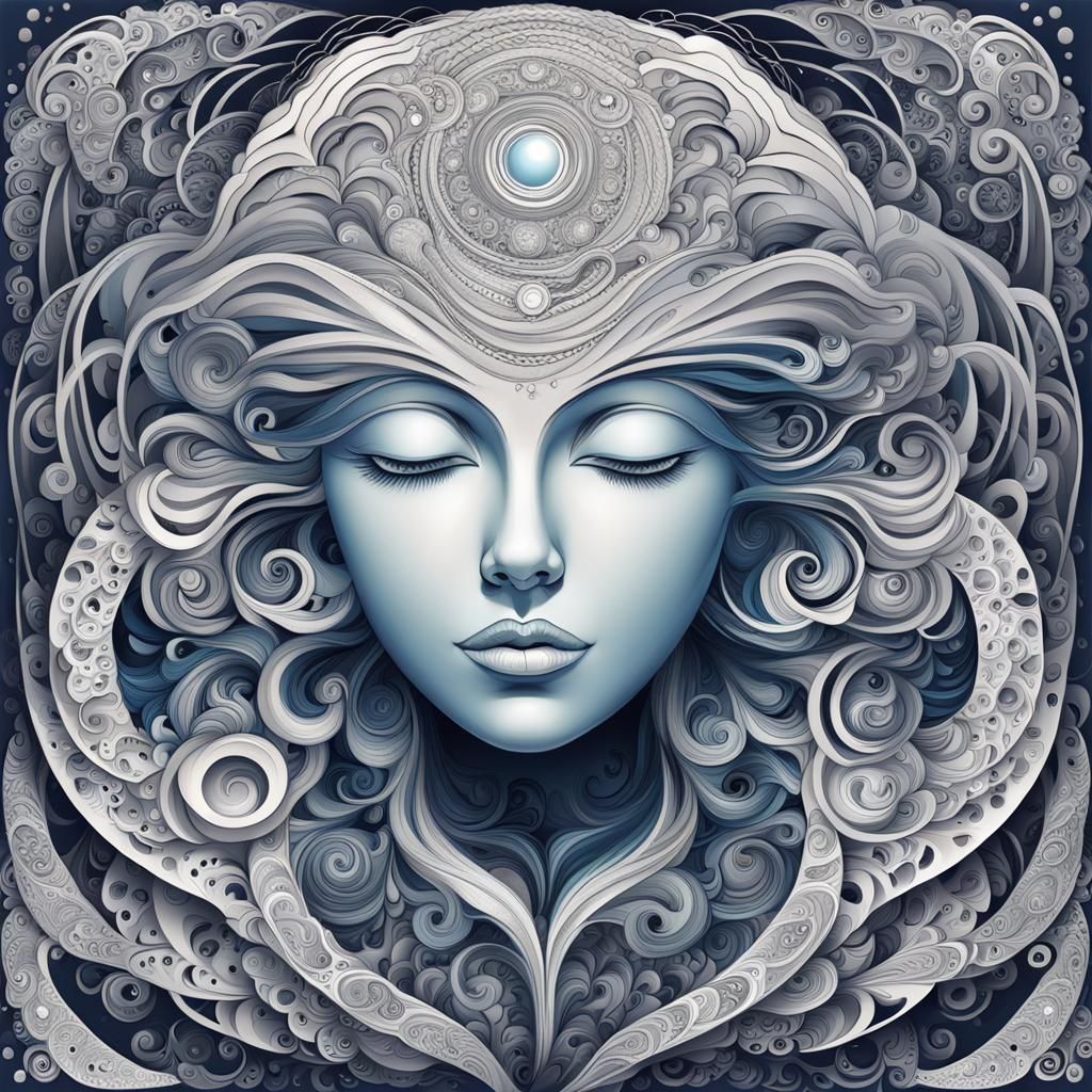 Abstract Moon Goddess with Fractal Vector Design