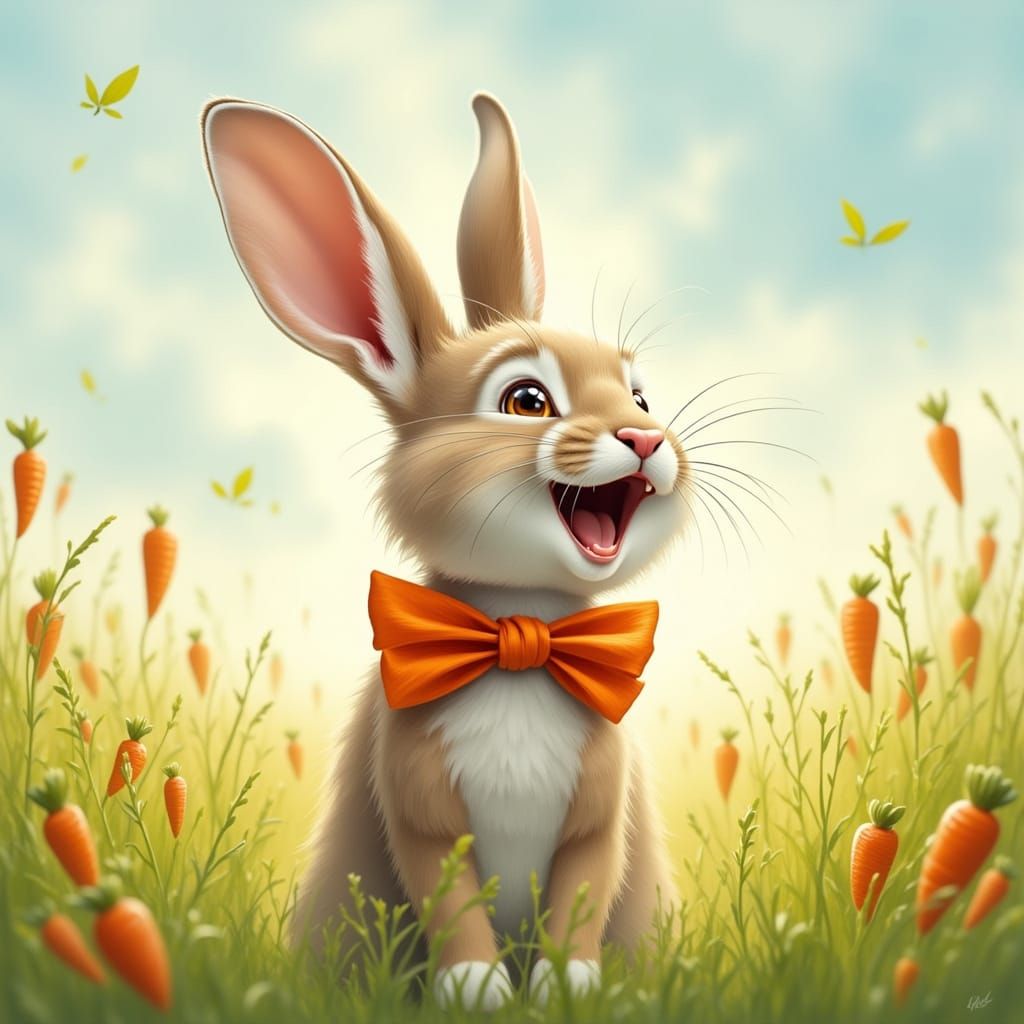 Laughing Bunny in Sunny Meadow, Children's Book Style