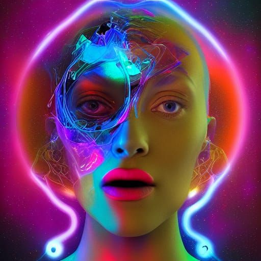 Holographic Cosmic Chaos: A Mixed Media Illustration