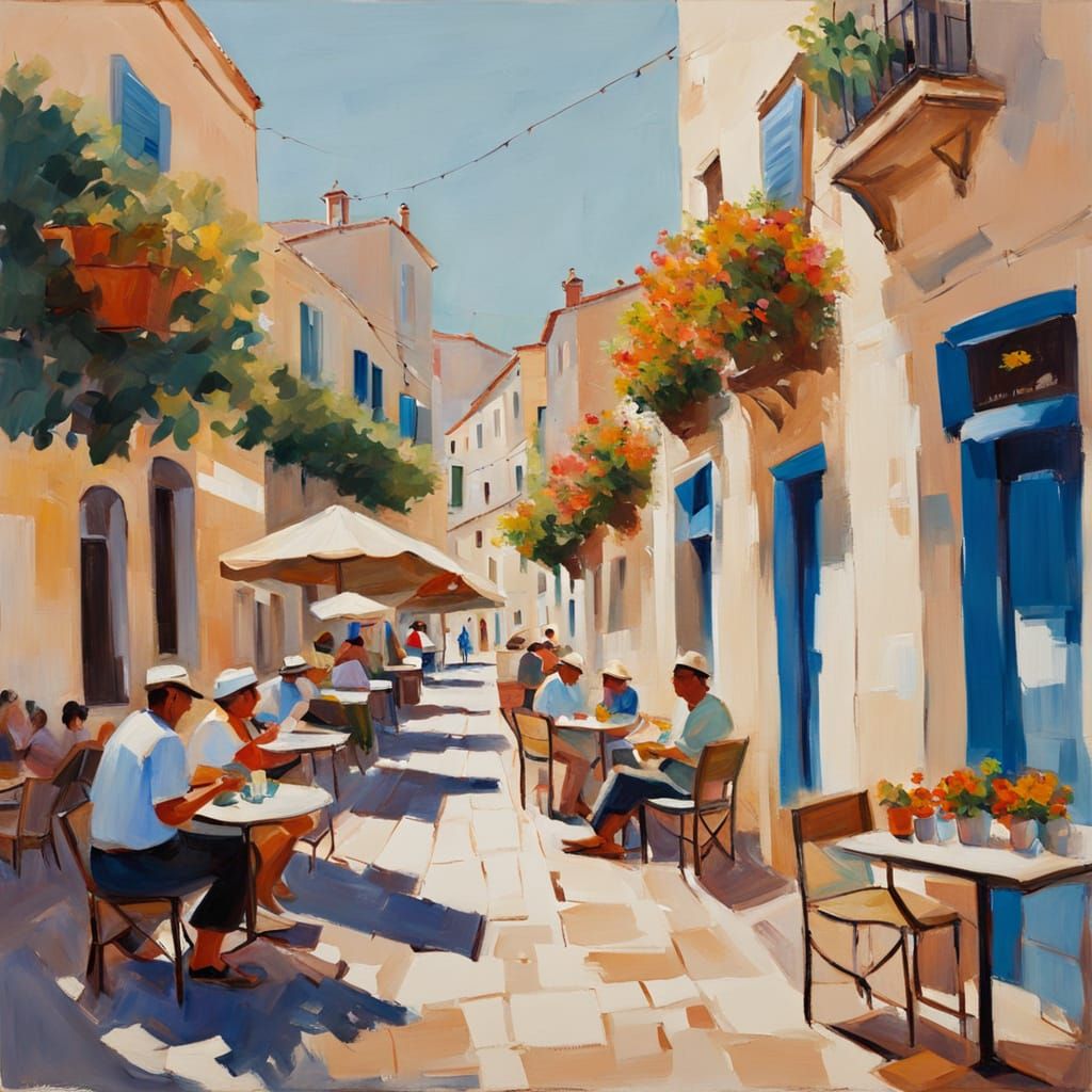 Vibrant Mediterranean Afternoon in Impressionist Style