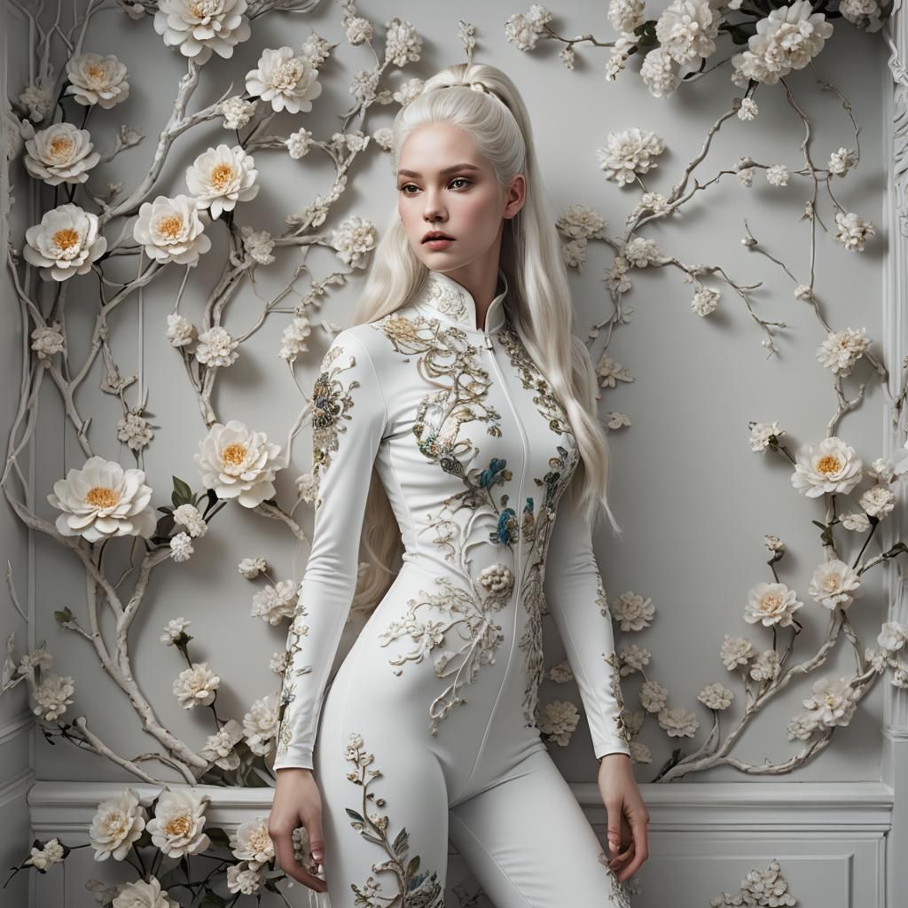 Surreal Fantasy Goddess in Elegant White Attire