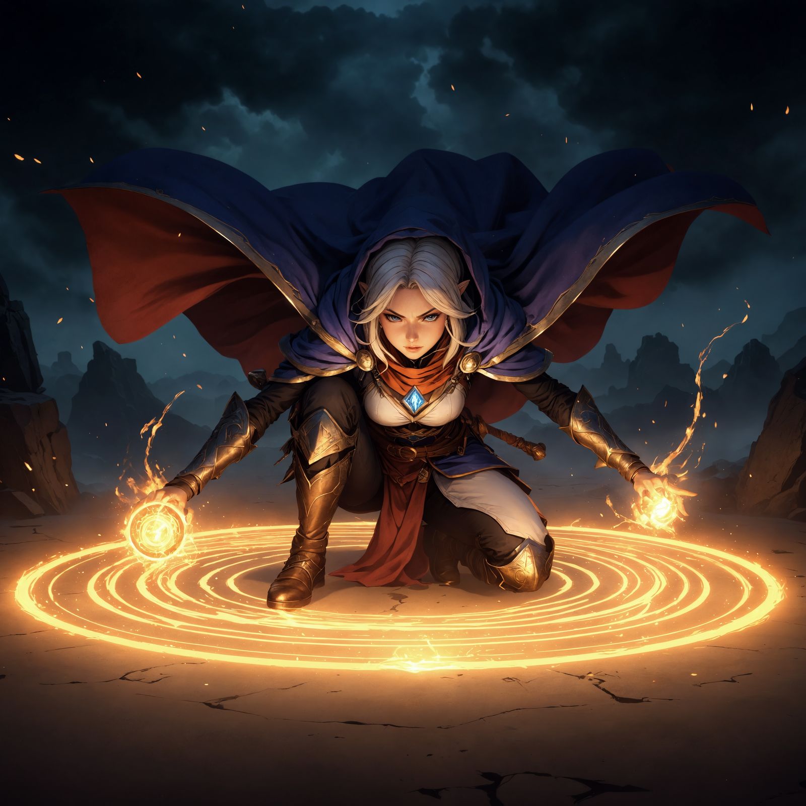Anime Battle Mage Unleashing Attack in Magic Circle
