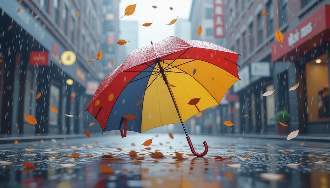 Torn Umbrella Twisting in Windstorm, Hyper-Realistic 3D