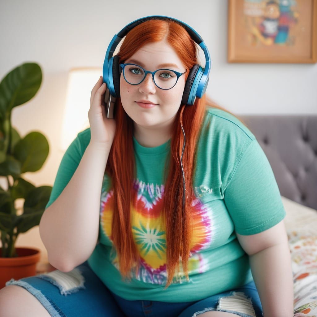 Stunning Plus-Size Woman in Vibrant Bedroom