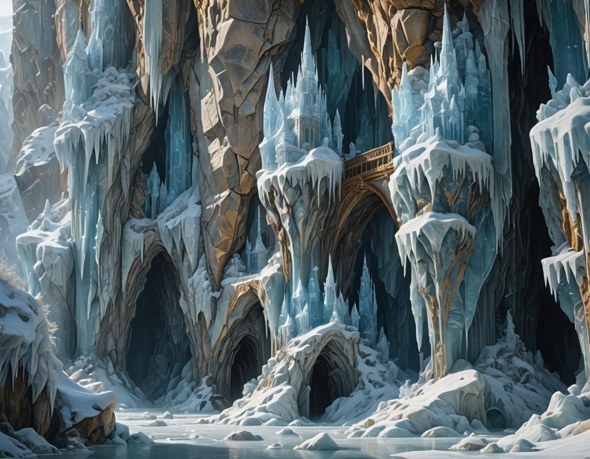Icy Spires in Renaissance Style Painting