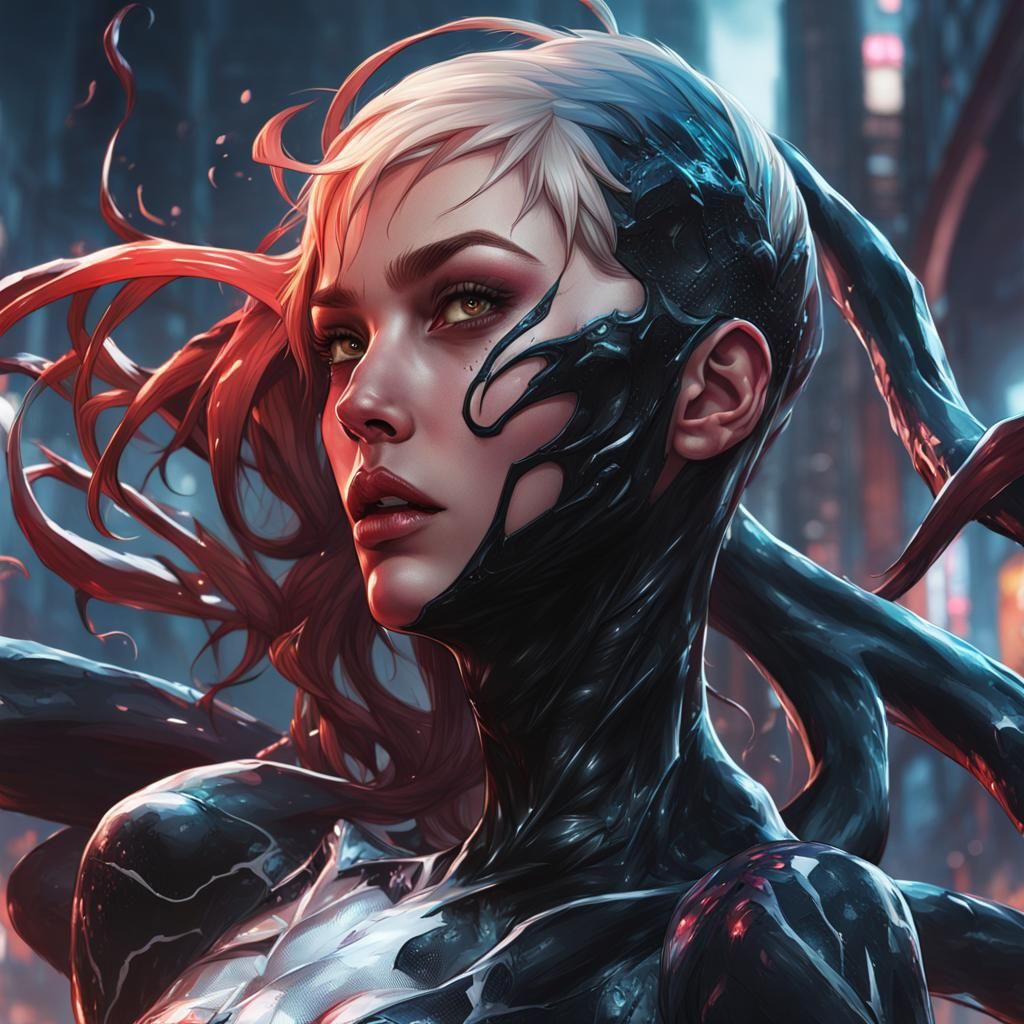 Hyperdetailed Venom Girl Portrait in Art Nouveau Style