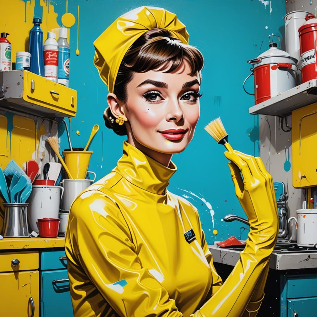 Audrey Hepburn as Cheerful Android in Graffiti Art