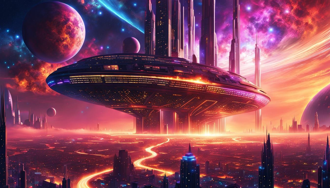 Fantasy City Reflecting Galaxy Light