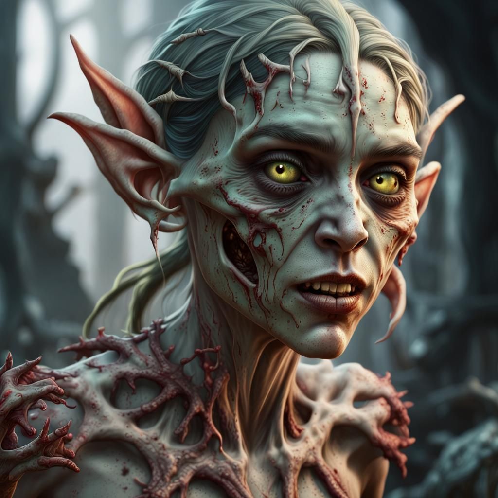 Zombie Elf with Genetic Mutation in Detailed Matte Painting