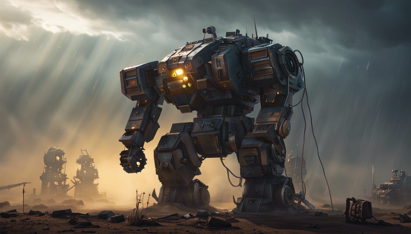 Cyclops Mech in Post-Apocalyptic Desert Landscape