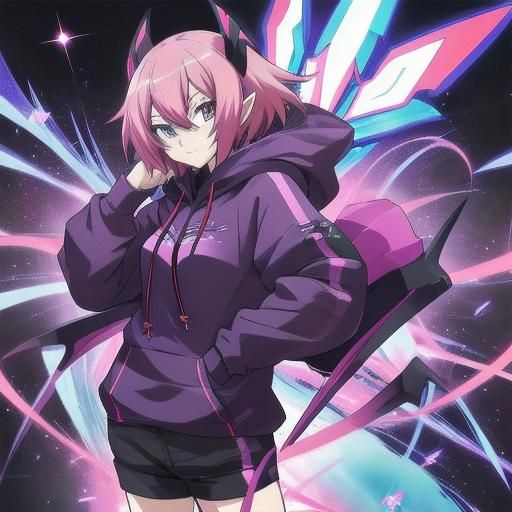 Anime Girl in Scizor Hoodie: Manga Style Art