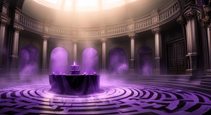 Eerie Ritual Chamber with Swirling Mists