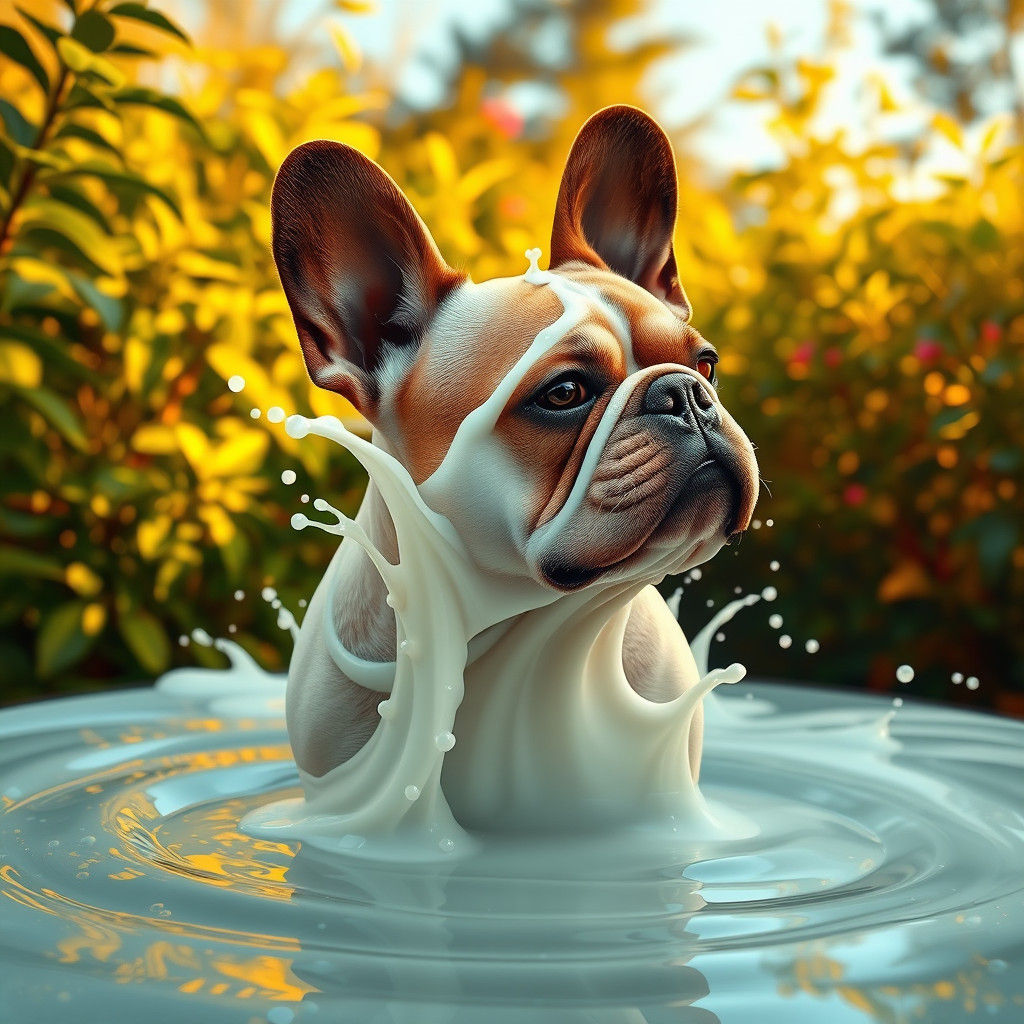 French Bulldog Dissolving into Fluid, Dreamlike Fusion