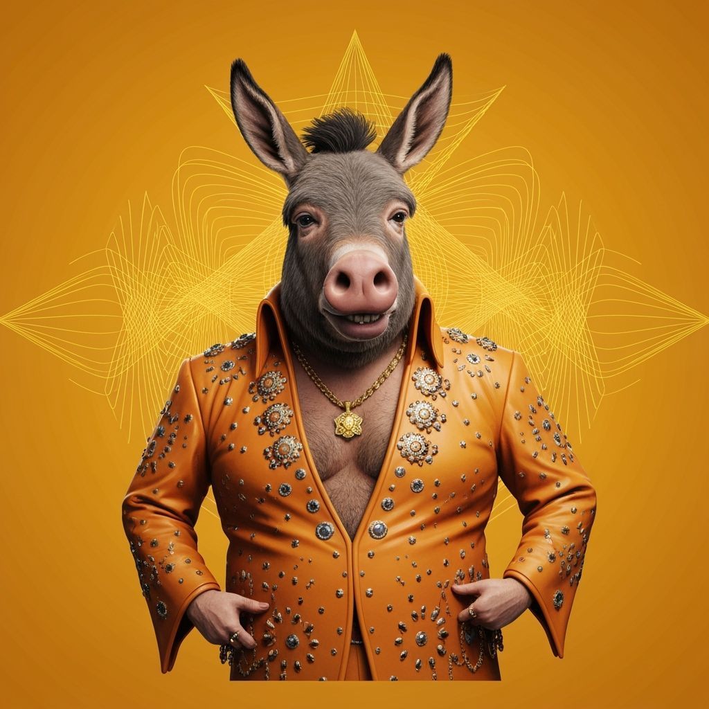 Donkey Pig Impersonates Elvis in Abstract Vector Art