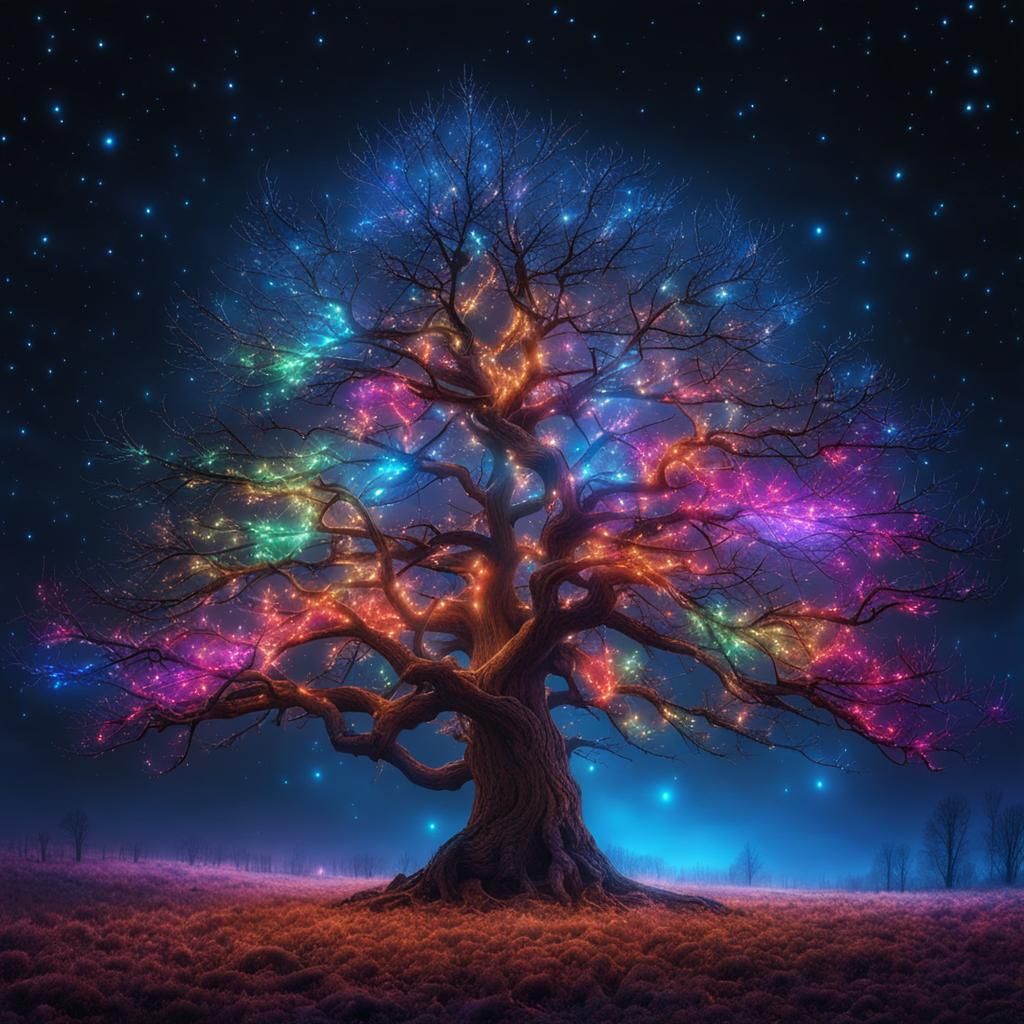 Magical Christmas Tree Oak in Retrofuturistic Style