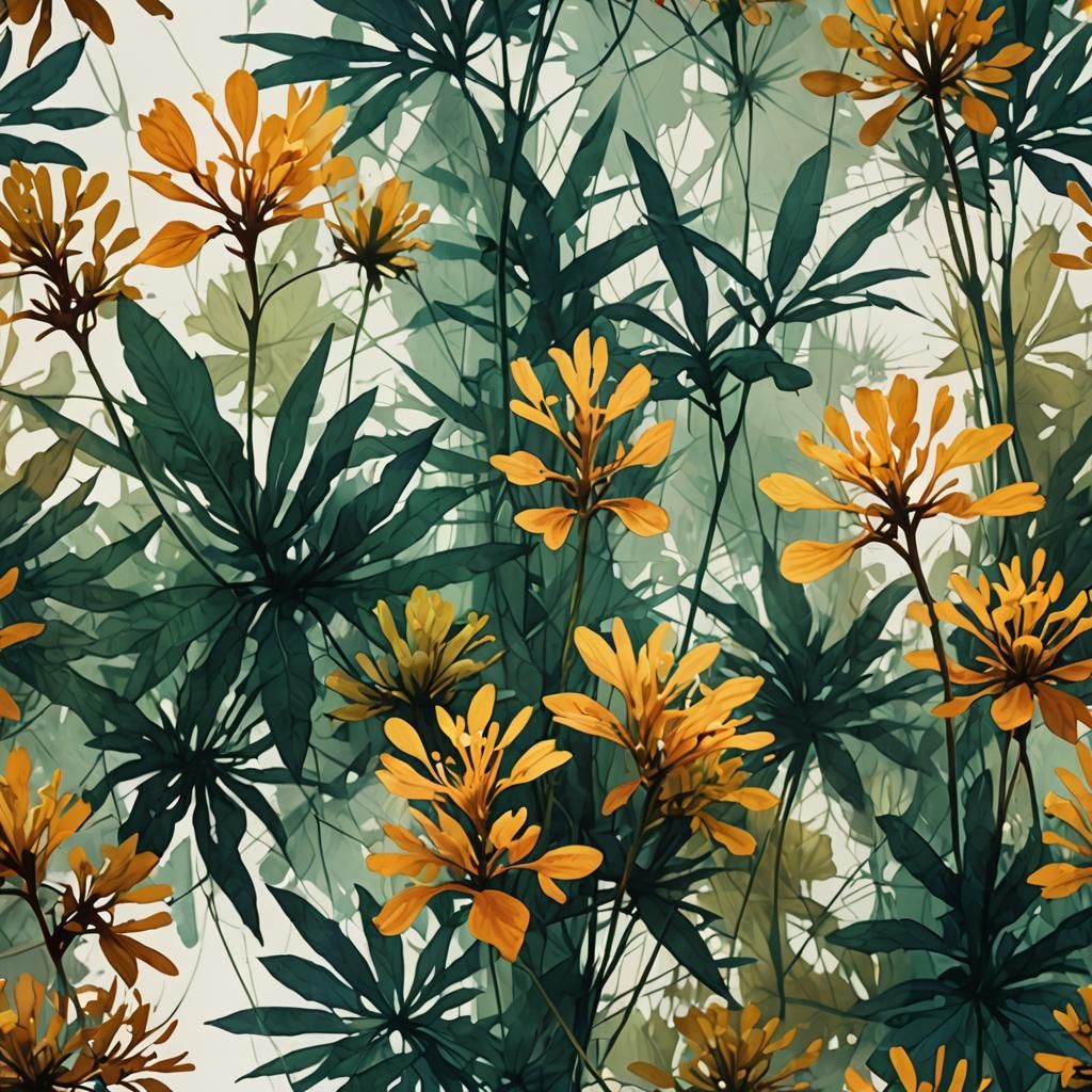 Botanical Double Exposure in Tachisme Style