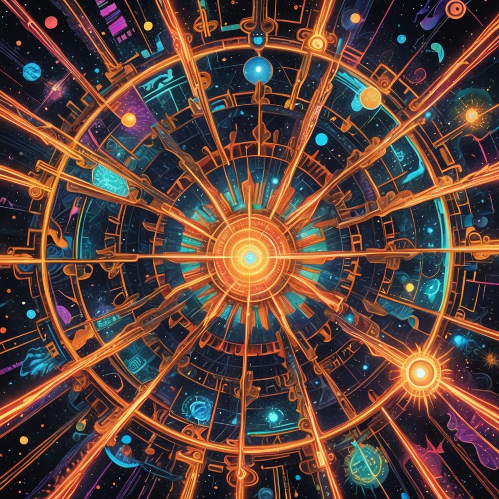 Converging Timelines: A Cosmic Mixed Media Illustration