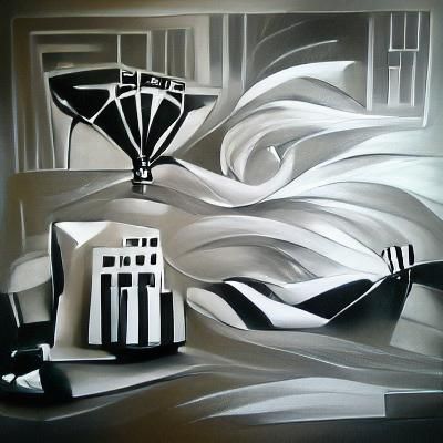 Elegant Black and White Art Deco Painting