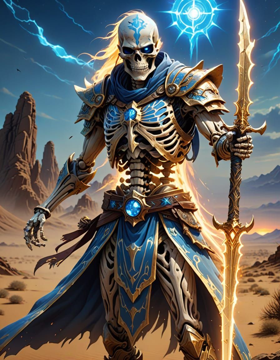 Anime Skeleton Warrior in a Desert Landscape
