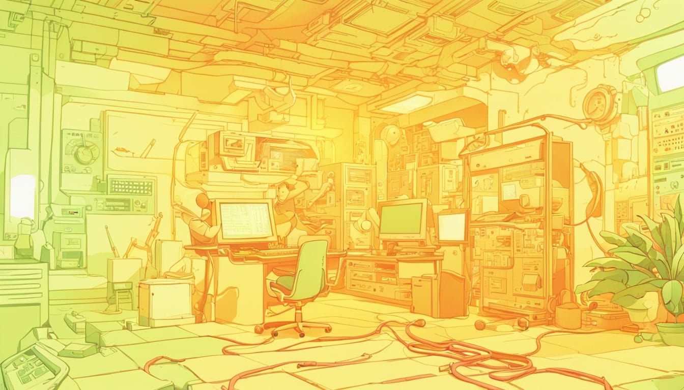 Bold Retro-Futuristic DIY Electronic Setup in Neon Colors