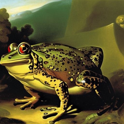 Grotesque Frog in Snow, Expressionist Art Style