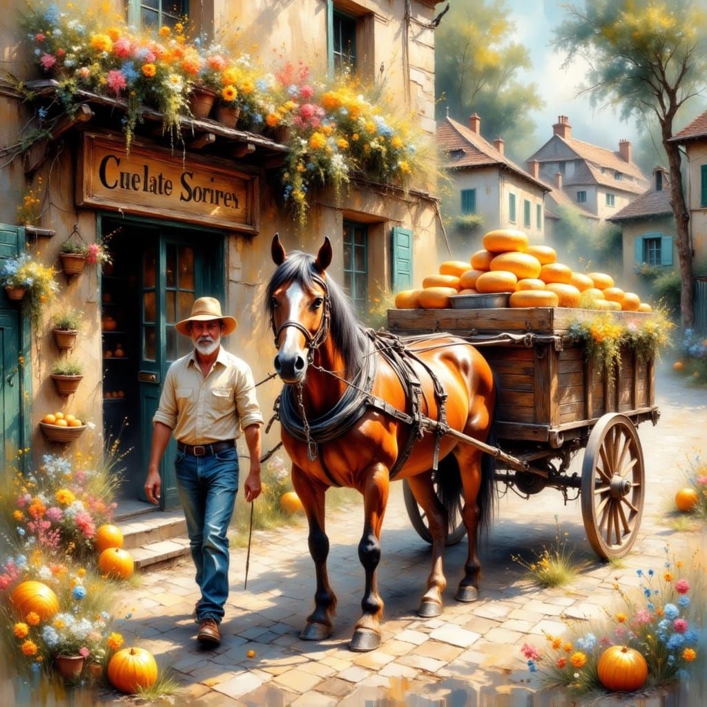 Cheese Delivery in a Picturesque Parisian Village as Impress...