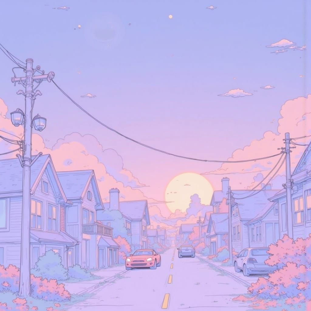 Peach Moon Over City Nightscape with Lightning