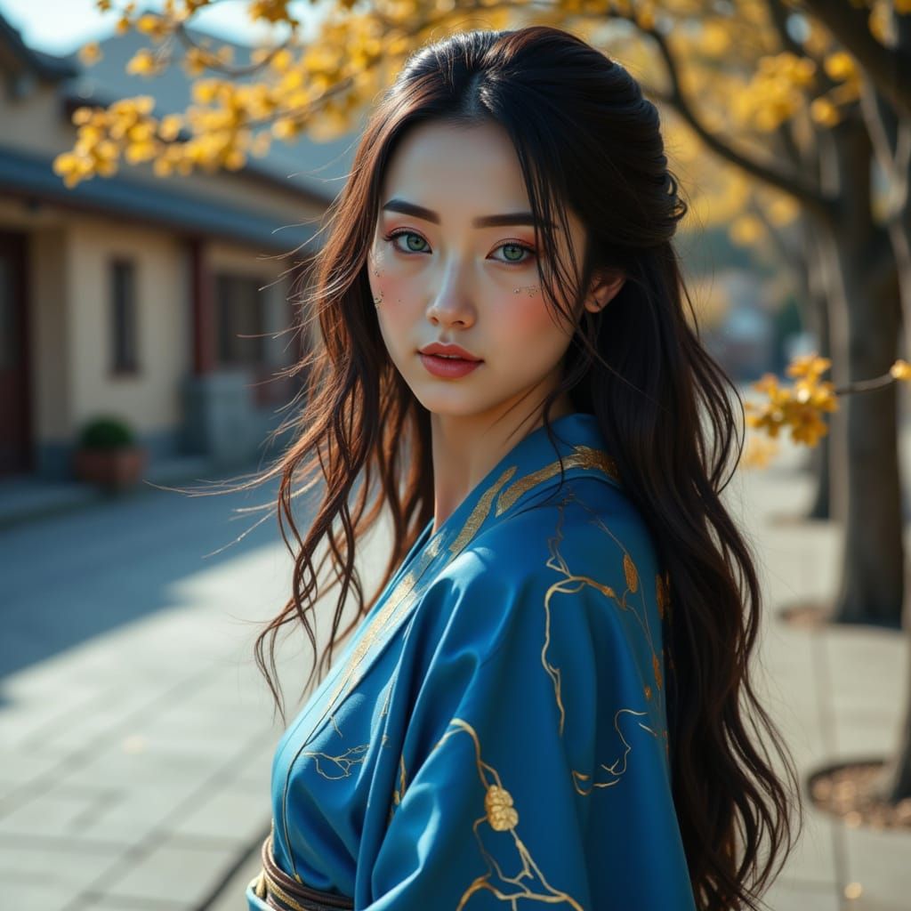 Woman with Kintsugi Scar in Sunny Outdoor Portrait