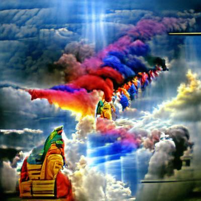 Gods Ascend to Heaven on Colorful Train
