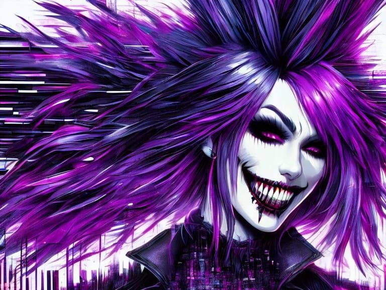 Gothpunk Vampire with Purple Mohawk, Glitch Art Style