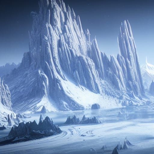 Icy Mountain in Detailed Matte Painting