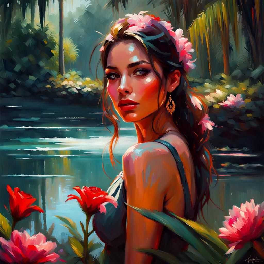 Beautiful Woman in Jungle, Digital Art