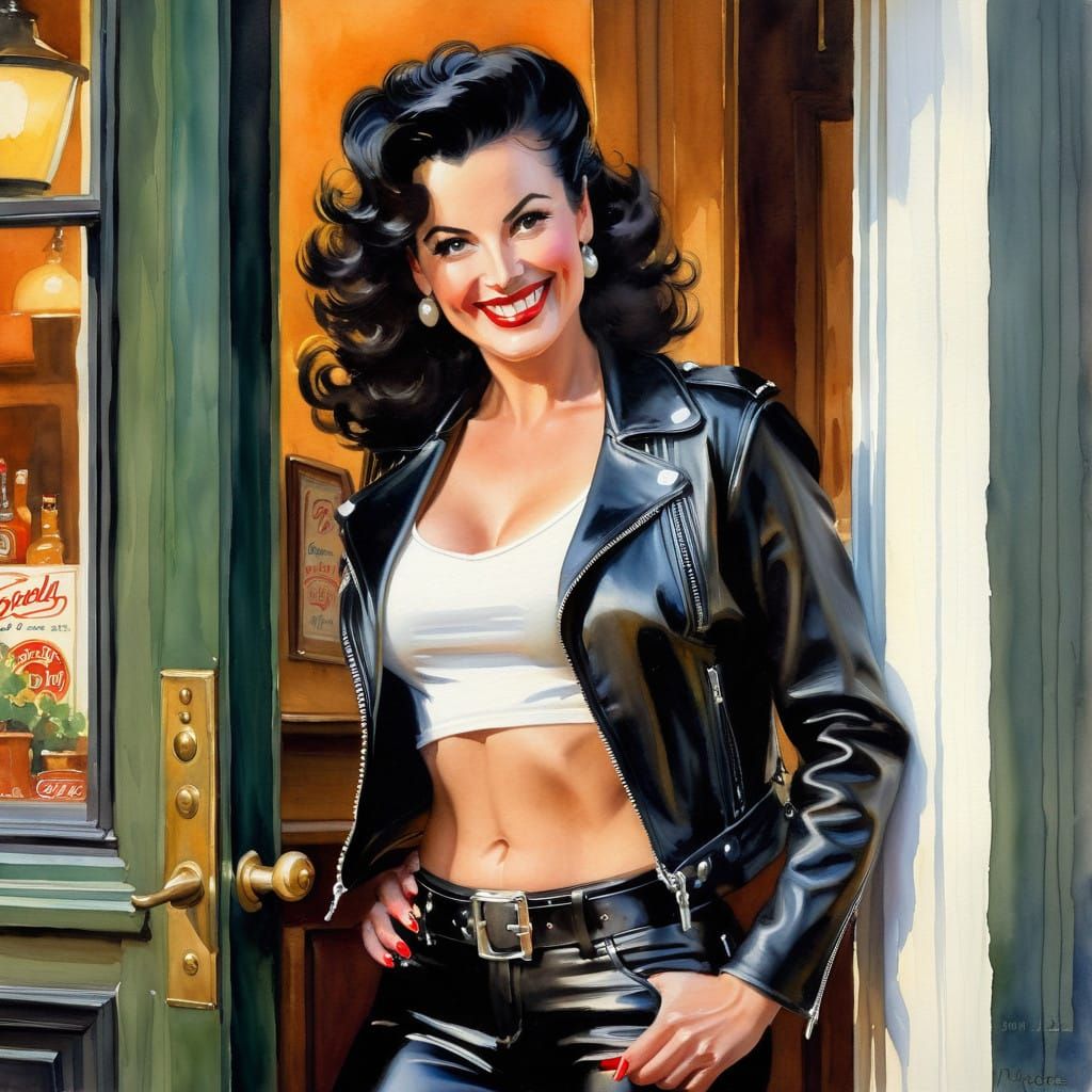 Confident Biker Chick in a Seedy Tavern