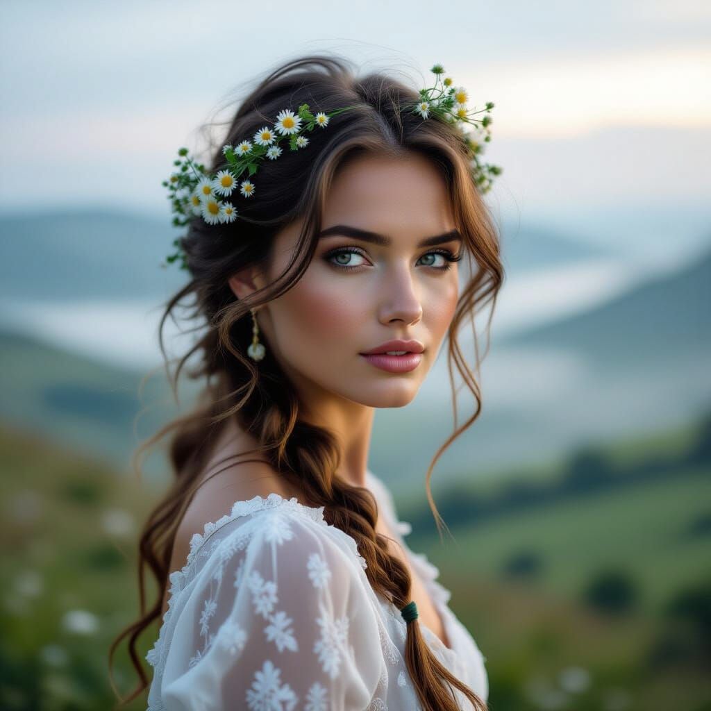 Windswept Beauty: A Portrait in Dreamy, Atmospheric Style