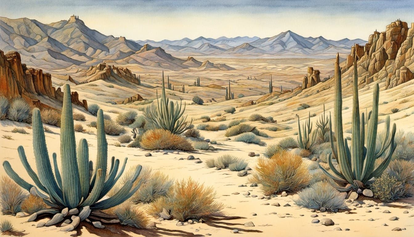 Western Desert Landscape in Watercolour Style