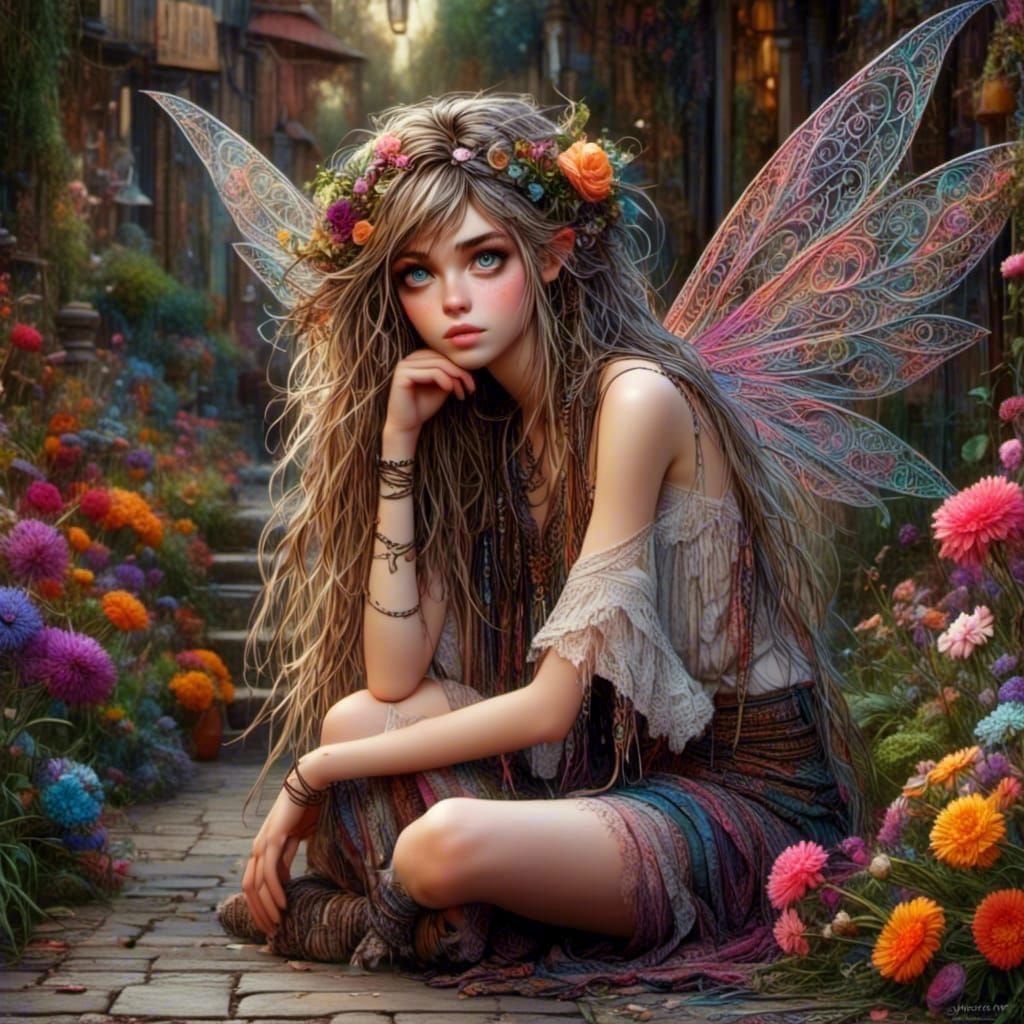 Angelic Youth in Garden of Flowers