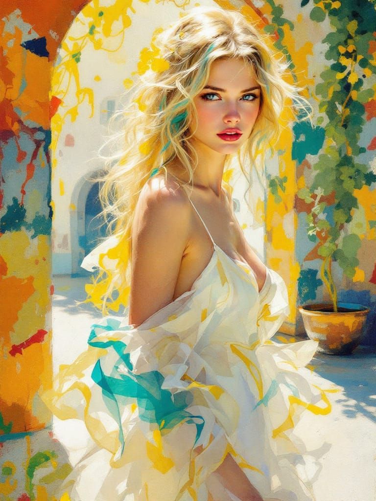 Solarpunk Pin-Up Woman With Mediterranean Radiance