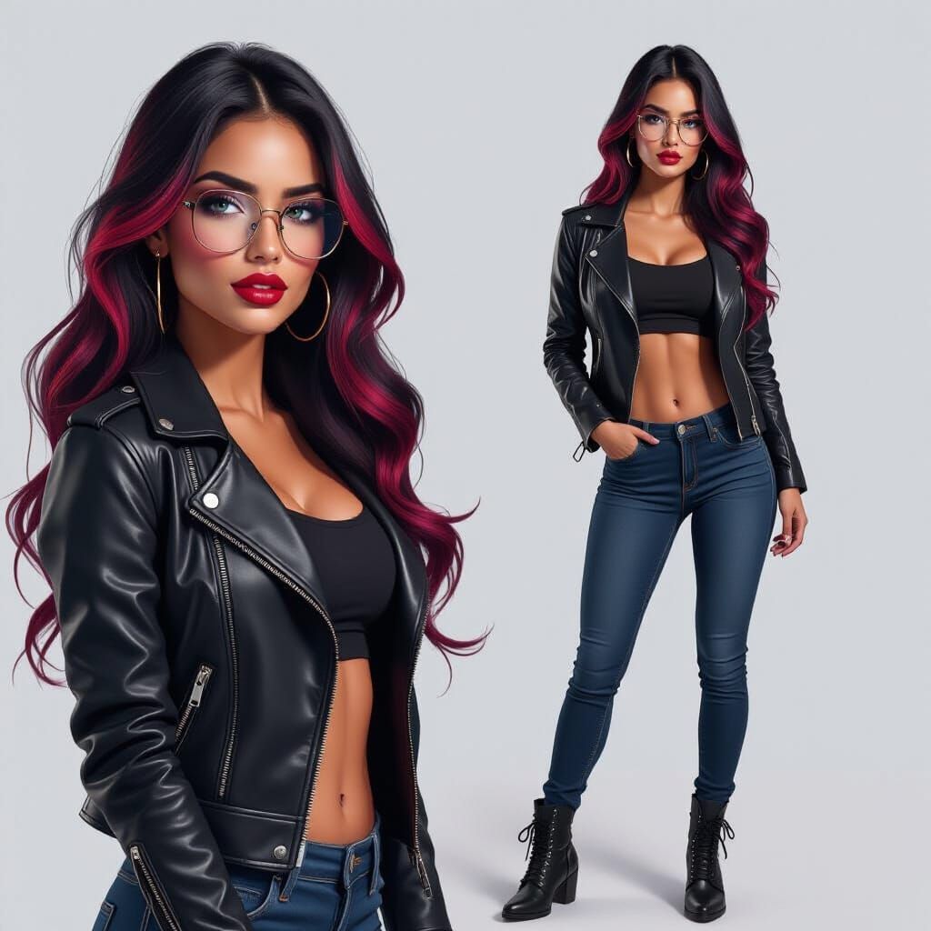 Hyperrealistic Latina Woman in Biker Gear