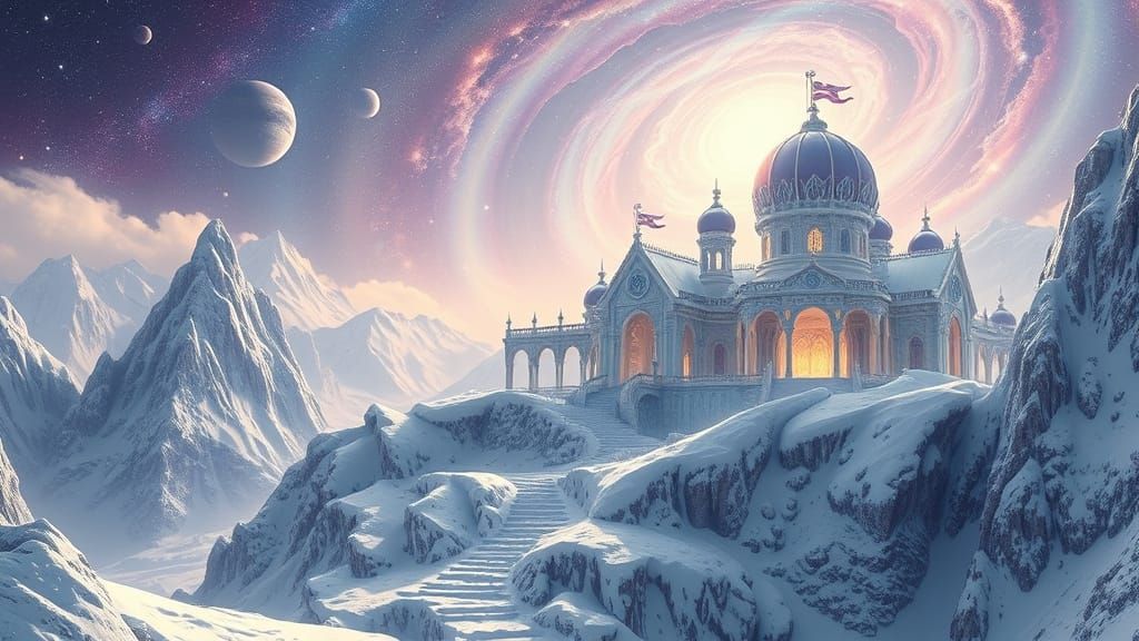 Ethereal Celestial Palace in Whimsical Fantasy Art