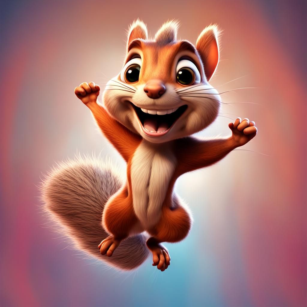 Happy Squirrel Jump: 3D Pixar-Style Digital Art