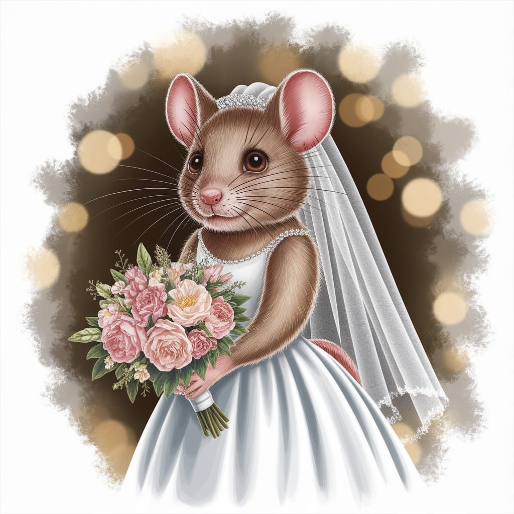 Charming Mouse Bride Portrait in Mark Ryden Style